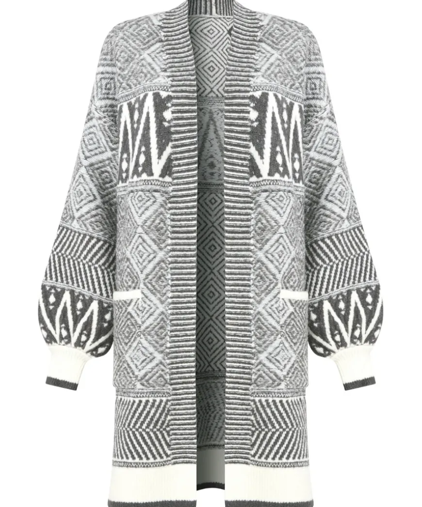 dazzling_geo_balloon_slee_1.webp Knitwear & Cardigans<Joe Browns Dazzling Geo Balloon Sleeve Cardigan