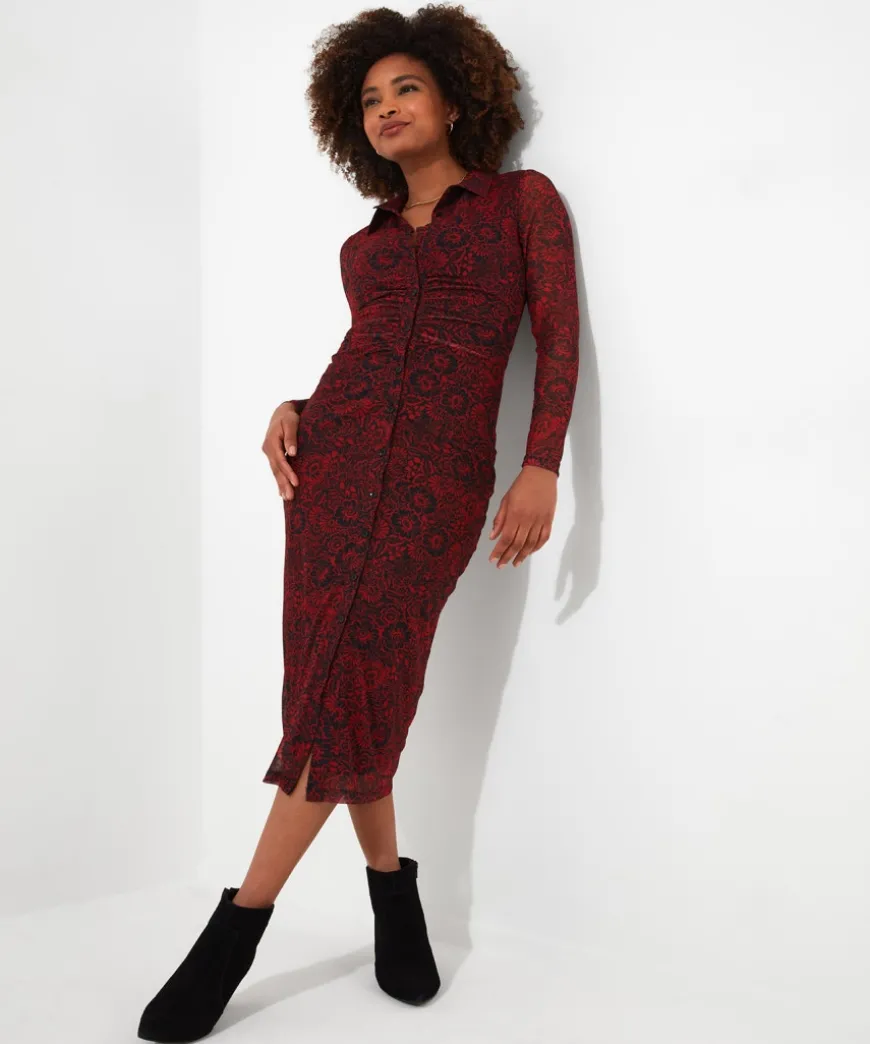 ruched_front_button_throu_0.webp Dresses<Joe Browns Ruched Front Button Through Mesh Dress