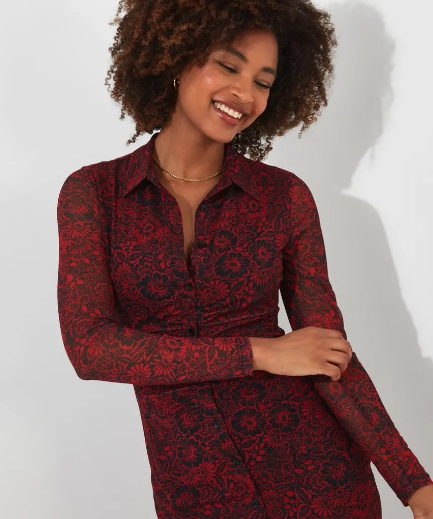 ruched_front_button_throu_4.webp Dresses<Joe Browns Ruched Front Button Through Mesh Dress