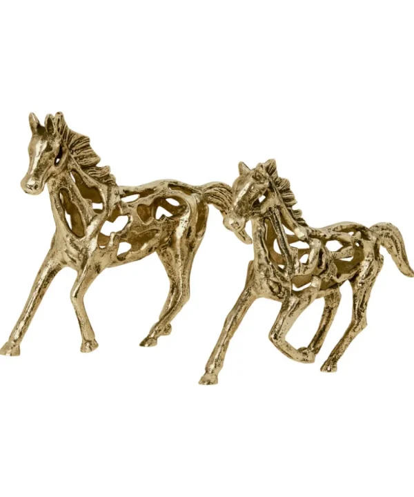 Home Accessories<Joe Browns Set Of 2 Cast Iron Antique Gold Horse Statues
